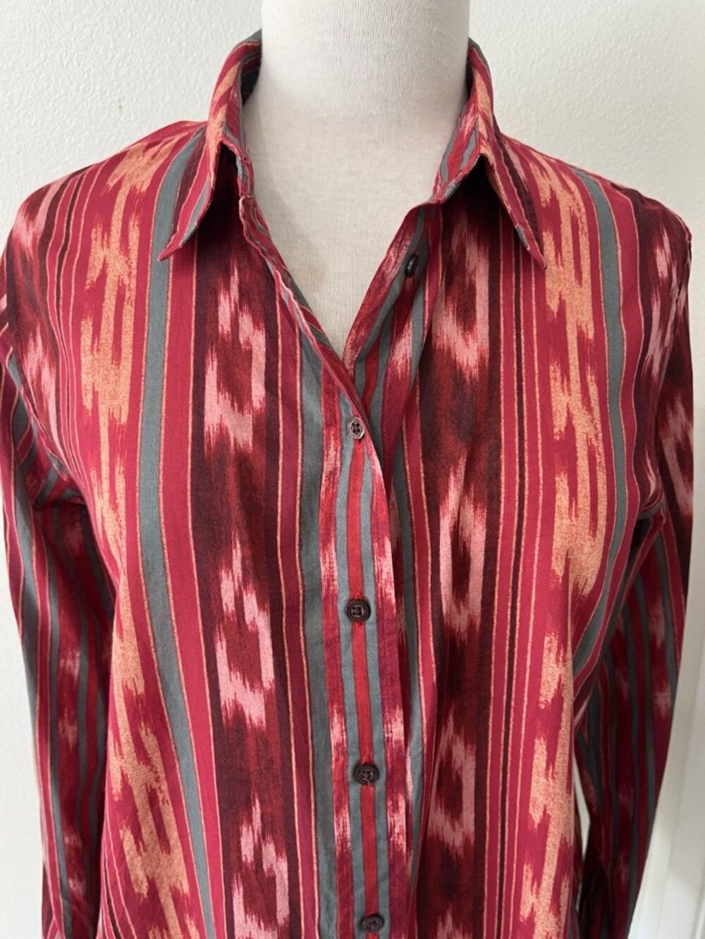 Ralph Lauren Large Red Ikat Cotton Button Up Shirt Southwestern Tribal Western - Picture 5 of 12